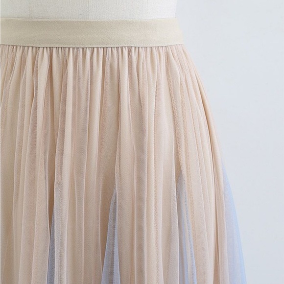 COLOR BLOCK PANELLED MESH FRILLING MAXI SKIRT IN APRICOT small/medium - Picture 13 of 16